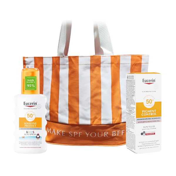 Pack Eucerin Spray Kids SPF50+ et Pigment Control SPF50+ avec sac offert Pack solaire Eucerin Kids Spray SPF50+ + Pigment Control SPF50+ avec sac offert