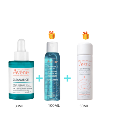 Pack Avène Cleanance: Sérum Exfoliant AHA 30 ml + Gel Nettoyant et Eau Thermale Offerts