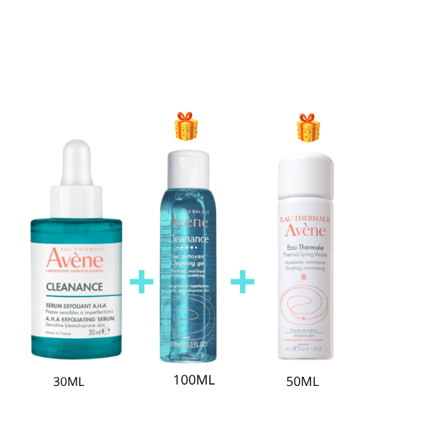Pack Avène Cleanance: Sérum Exfoliant AHA 30 ml + Gel Nettoyant et Eau Thermale Offerts